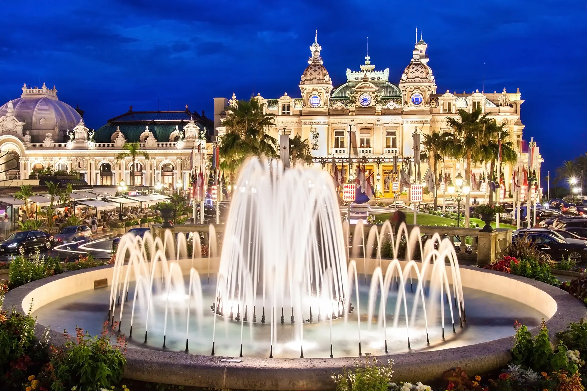 The Monte-Carlo Casino lit up at night